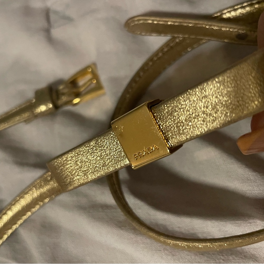 Prada Gold Metallic Belt with Shimmery Finish